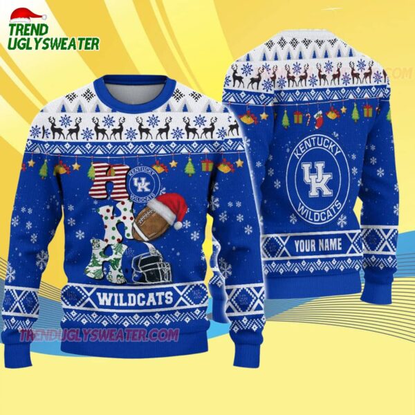 Custom Name Kentucky Wildcats Football Ho Ho Ho Ugly Christmas Sweater 4