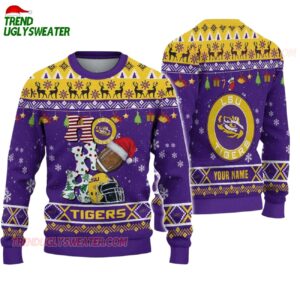 Custom Name Lsu Tigers Football Ho Ho Ho Ugly Christmas Sweater 1