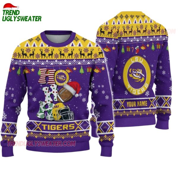 Custom Name Lsu Tigers Football Ho Ho Ho Ugly Christmas Sweater 1