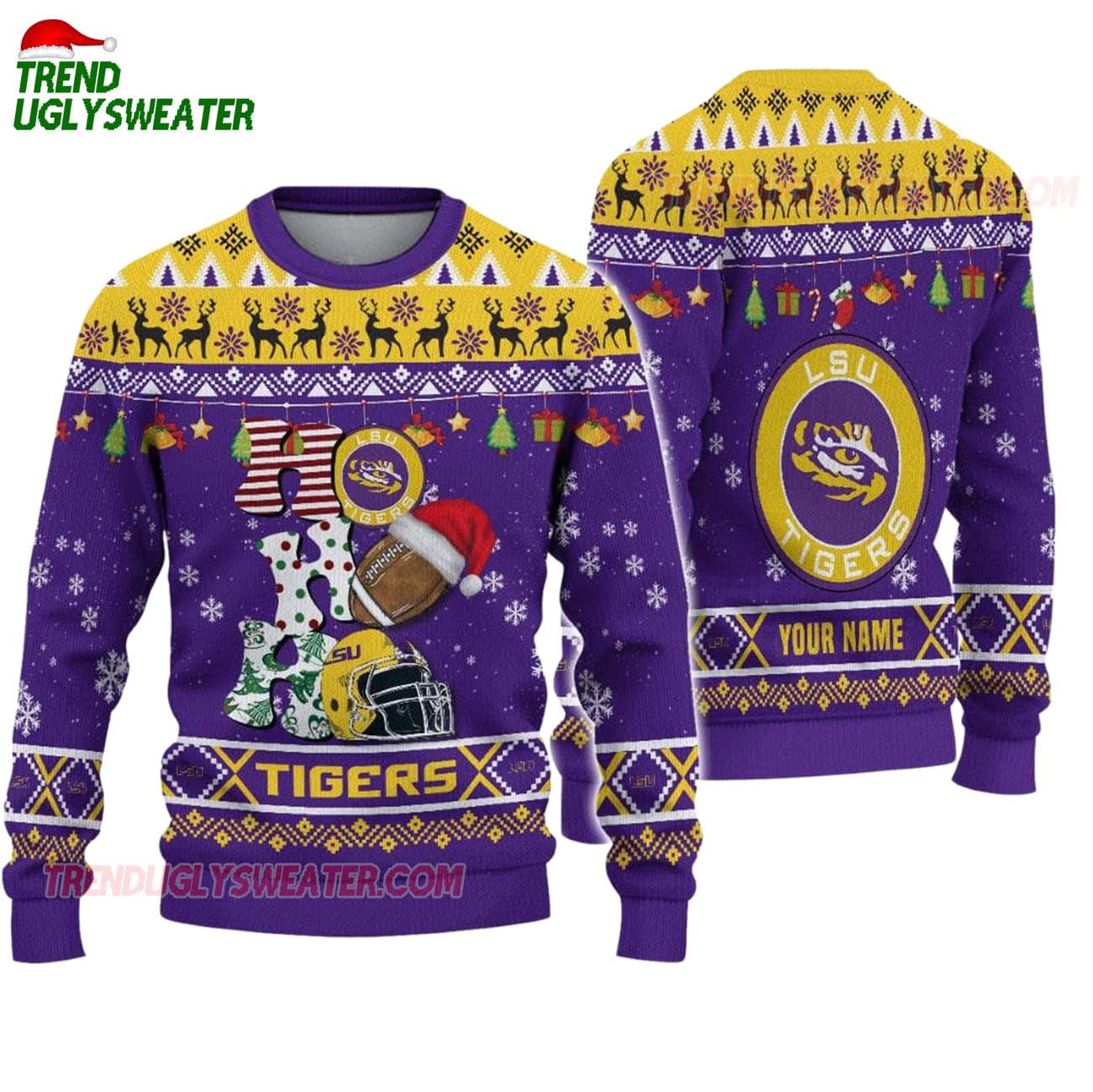 Custom Name Lsu Tigers Football Ho Ho Ho Ugly Christmas Sweater Custom Name Lsu Tigers Football Ho Ho Ho Ugly Christmas Sweater