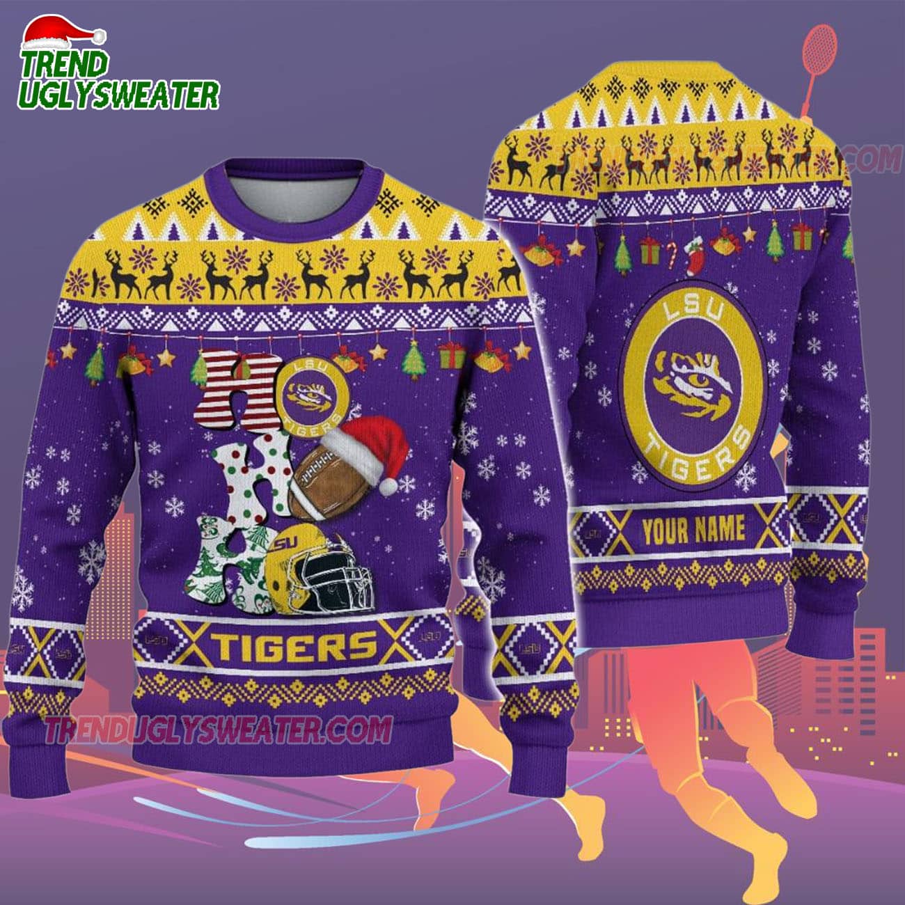 Custom Name Lsu Tigers Football Ho Ho Ho Ugly Christmas Sweater Custom Name Lsu Tigers Football Ho Ho Ho Ugly Christmas Sweater