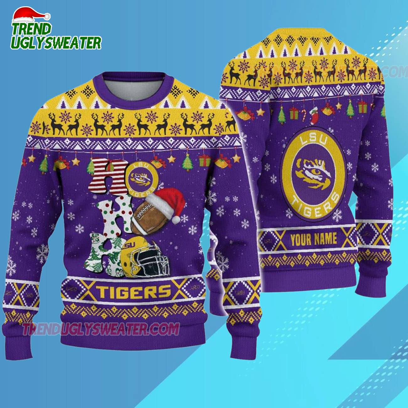 Custom Name Lsu Tigers Football Ho Ho Ho Ugly Christmas Sweater Custom Name Lsu Tigers Football Ho Ho Ho Ugly Christmas Sweater