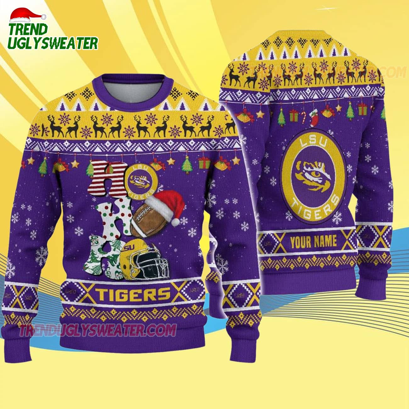 Custom Name Lsu Tigers Football Ho Ho Ho Ugly Christmas Sweater Custom Name Lsu Tigers Football Ho Ho Ho Ugly Christmas Sweater