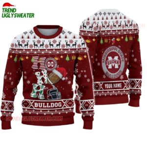 Custom Name Mississippi State Bulldogs Football Ho Ho Ho Ugly Christmas Sweater 1