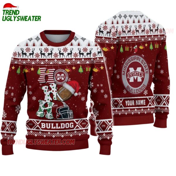 Custom Name Mississippi State Bulldogs Football Ho Ho Ho Ugly Christmas Sweater 1
