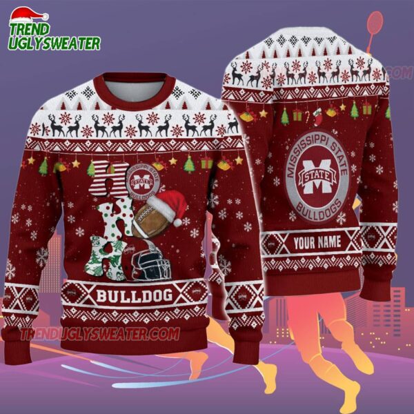 Custom Name Mississippi State Bulldogs Football Ho Ho Ho Ugly Christmas Sweater 2