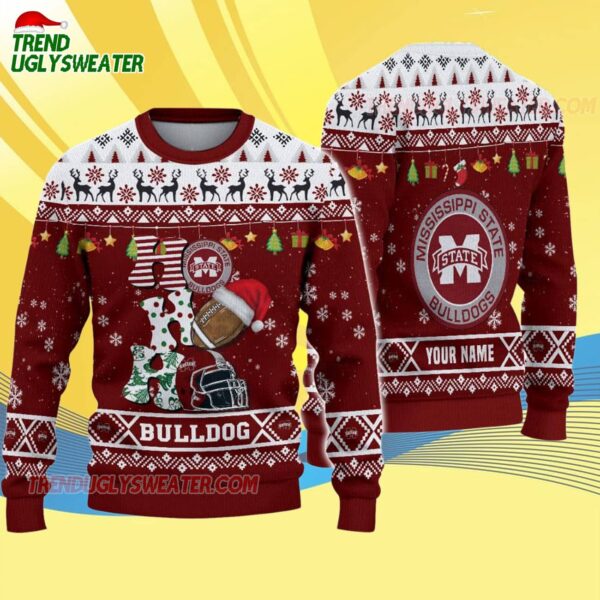 Custom Name Mississippi State Bulldogs Football Ho Ho Ho Ugly Christmas Sweater 4