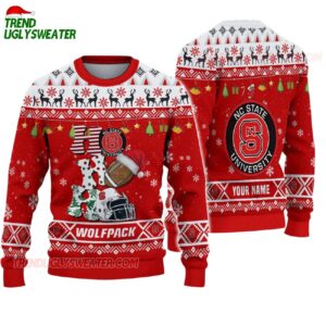 Custom Name Nc State Wolfpack Football Ho Ho Ho Ugly Christmas Sweater 1