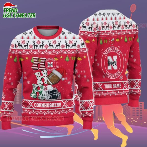 Custom Name Nebraska Cornhuskers Football Ho Ho Ho Ugly Christmas Sweater 2