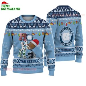 Custom Name North Carolina Tar Heels Football Ho Ho Ho Ugly Christmas Sweater 1