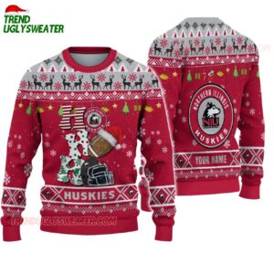 Custom Name Northern Illinois Huskies Football Ho Ho Ho Ugly Christmas Sweater 1