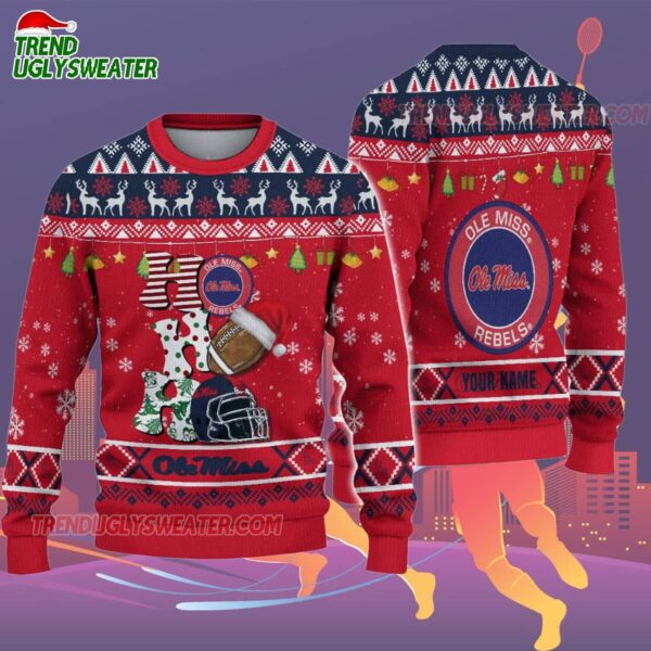 Custom Name Ole Miss Rebels Football Ho Ho Ho Ugly Christmas Sweater 2