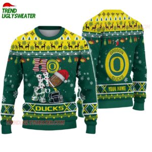 Custom Name Oregon Ducks Football Ho Ho Ho Ugly Christmas Sweater 1