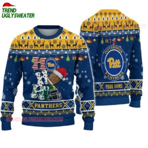 Custom Name Pittsburgh Panthers Football Ho Ho Ho Ugly Christmas Sweater 1