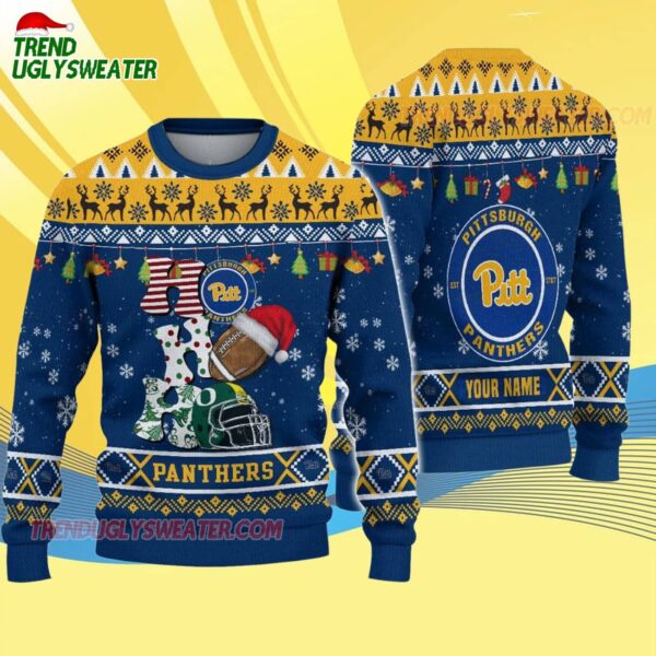 Custom Name Pittsburgh Panthers Football Ho Ho Ho Ugly Christmas Sweater 4