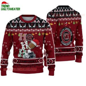 Custom Name South Carolina Gamecocks Football Ho Ho Ho Ugly Christmas Sweater 1