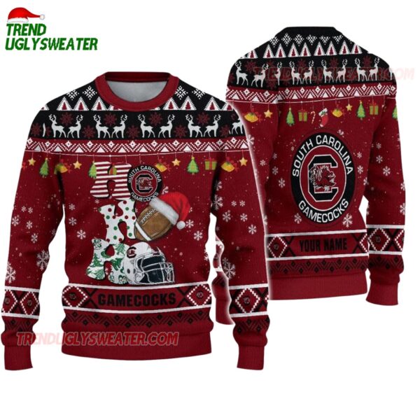 Custom Name South Carolina Gamecocks Football Ho Ho Ho Ugly Christmas Sweater 1