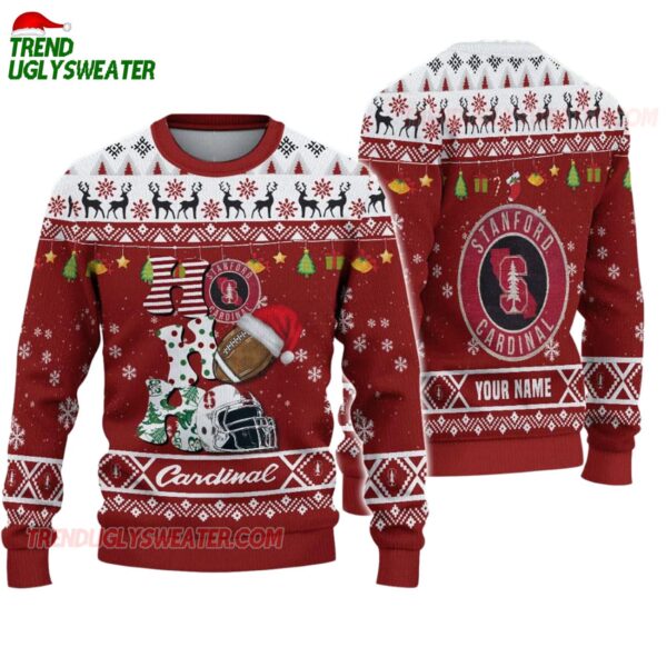 Custom Name Stanford Cardinal Football Ho Ho Ho Ugly Christmas Sweater 1