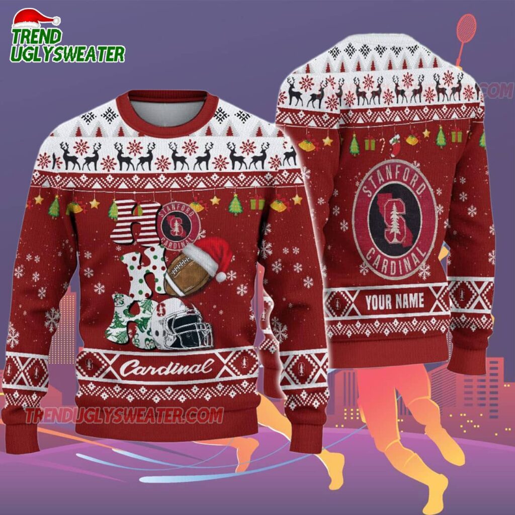 Custom Name Stanford Cardinal Football Ho Ho Ho Ugly Christmas Sweater 2