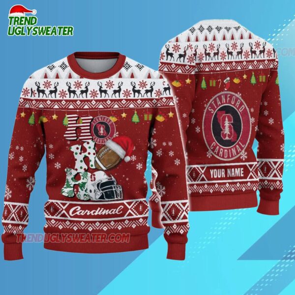Custom Name Stanford Cardinal Football Ho Ho Ho Ugly Christmas Sweater 3