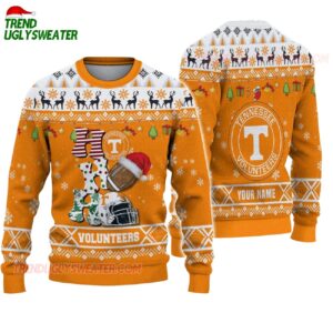 Custom Name Tennessee Volunteers Football Ho Ho Ho Ugly Christmas Sweater 1