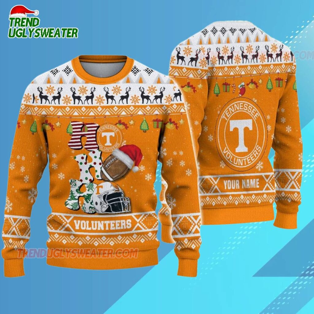 Custom Name Tennessee Volunteers Football Ho Ho Ho Ugly Christmas Sweater 3