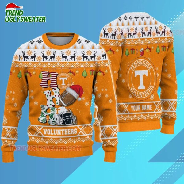 Custom Name Tennessee Volunteers Football Ho Ho Ho Ugly Christmas Sweater 3