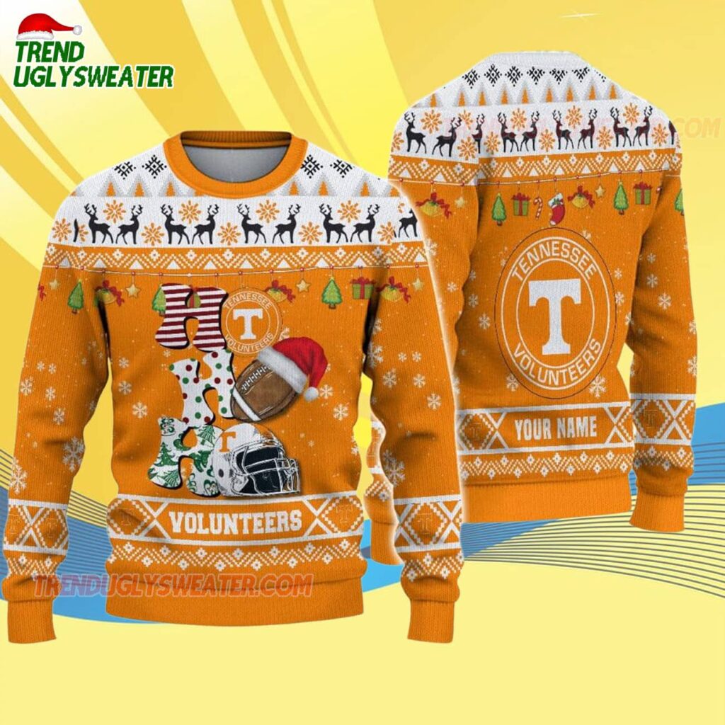 Custom Name Tennessee Volunteers Football Ho Ho Ho Ugly Christmas Sweater 4