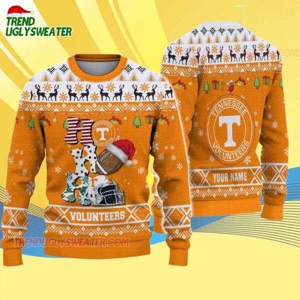 Custom Name Tennessee Volunteers Football Ho Ho Ho Ugly Christmas Sweater 4