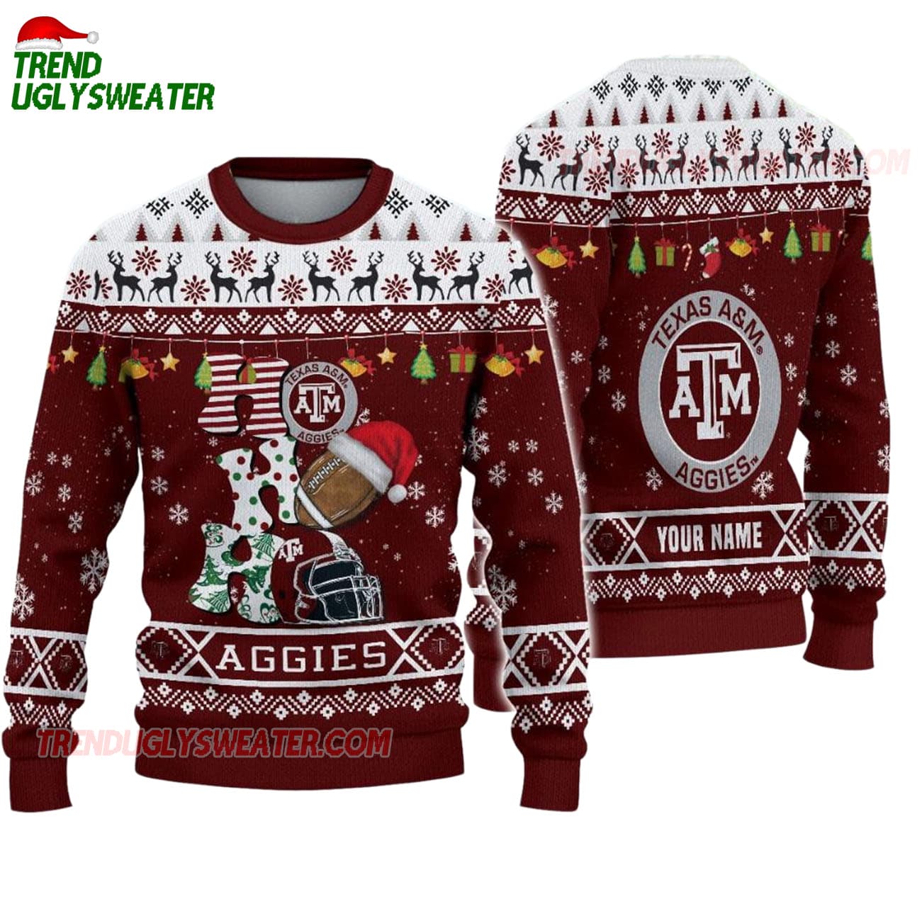 Custom Name Texas A&m Aggies Football Ho Ho Ho Ugly Christmas Sweater Custom Name Texas A&m Aggies Football Ho Ho Ho Ugly Christmas Sweater