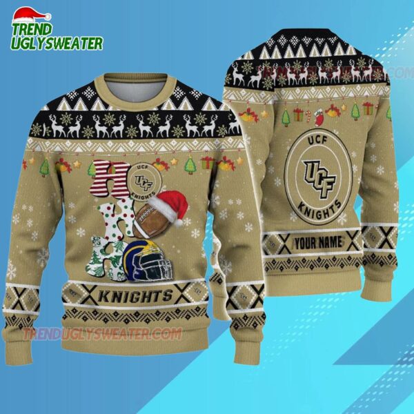 Custom Name Ucf Knights Football Ho Ho Ho Ugly Christmas Sweater 3