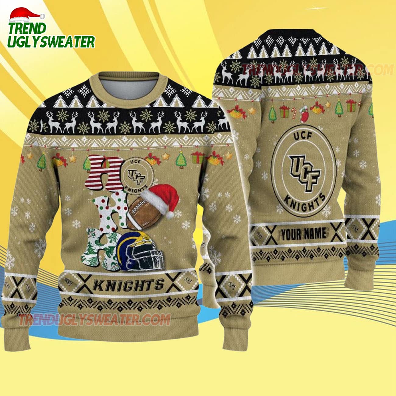 Custom Name Ucf Knights Football Ho Ho Ho Ugly Christmas Sweater Custom Name Ucf Knights Football Ho Ho Ho Ugly Christmas Sweater