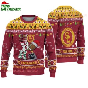 Custom Name Usc Trojans Football Ho Ho Ho Ugly Christmas Sweater 1