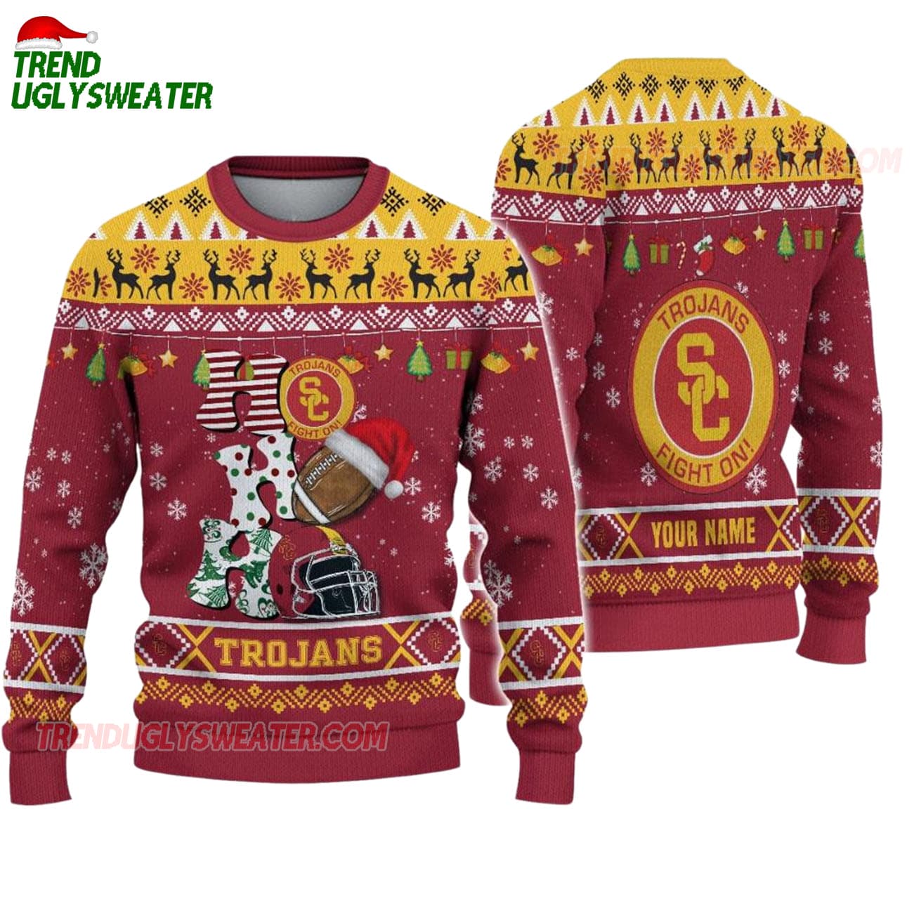 Custom Name Usc Trojans Football Ho Ho Ho Ugly Christmas Sweater Custom Name Usc Trojans Football Ho Ho Ho Ugly Christmas Sweater