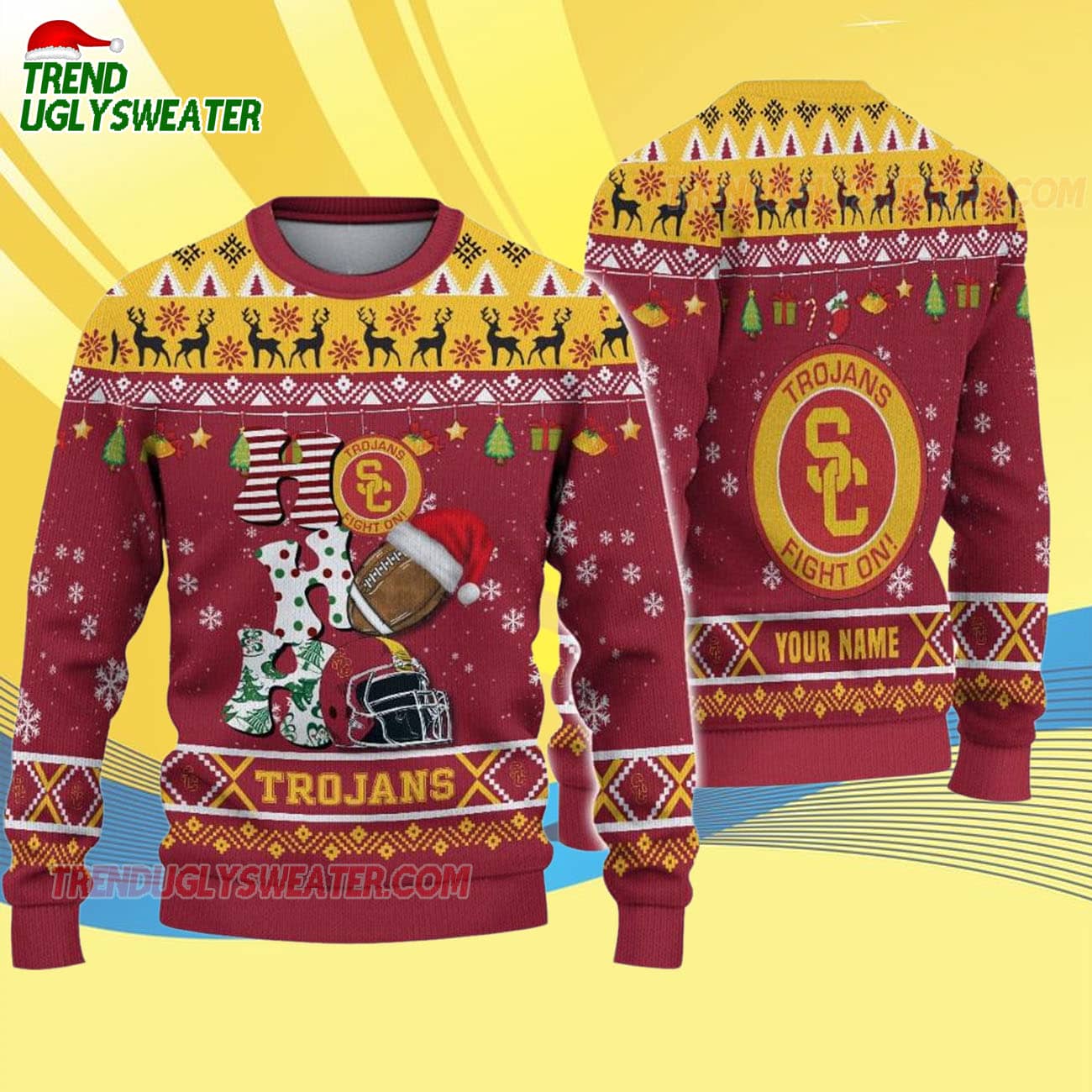 Custom Name Usc Trojans Football Ho Ho Ho Ugly Christmas Sweater Custom Name Usc Trojans Football Ho Ho Ho Ugly Christmas Sweater