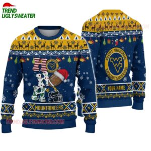 Custom Name West Virginia Mountaineers Football Ho Ho Ho Ugly Christmas Sweater 1