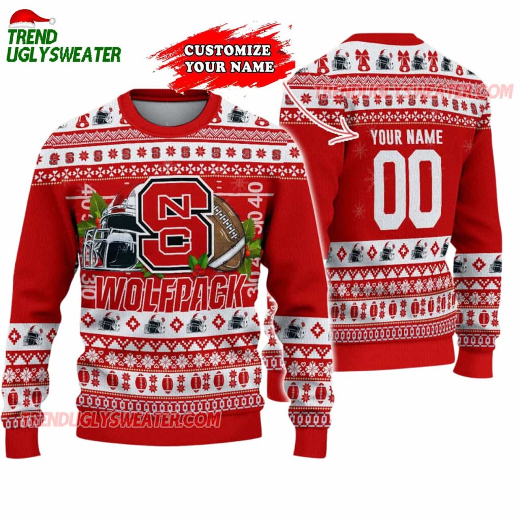 Custom Nc State Wolfpack Logo Team Football Christmas Ugly Sweater 1