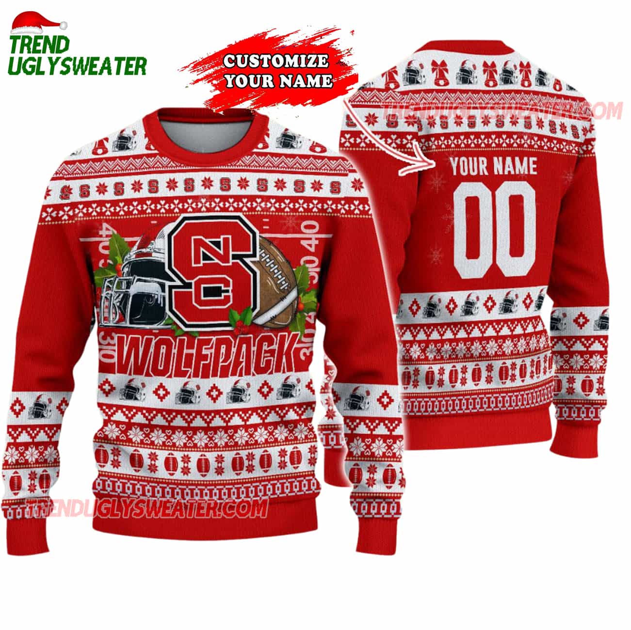 Custom Nc State Wolfpack Logo Team Football Christmas Ugly Sweater Custom Nc State Wolfpack Logo Team Football Christmas Ugly Sweater