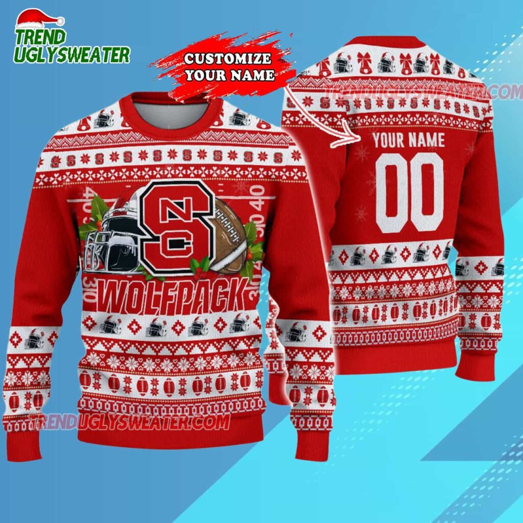 Custom Nc State Wolfpack Logo Team Football Christmas Ugly Sweater 3