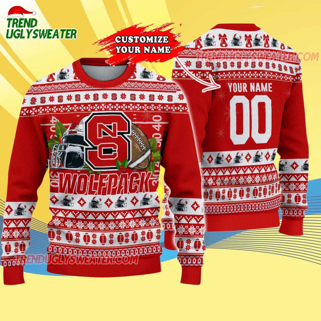 Custom Nc State Wolfpack Logo Team Football Christmas Ugly Sweater Custom Nc State Wolfpack Logo Team Football Christmas Ugly Sweater