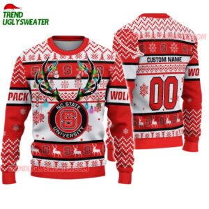 Custom Nc State Wolfpack Special Reindeer Light Ugly Christmas Sweater 1