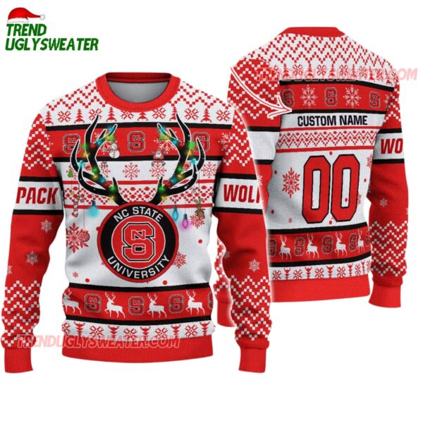Custom Nc State Wolfpack Special Reindeer Light Ugly Christmas Sweater 1