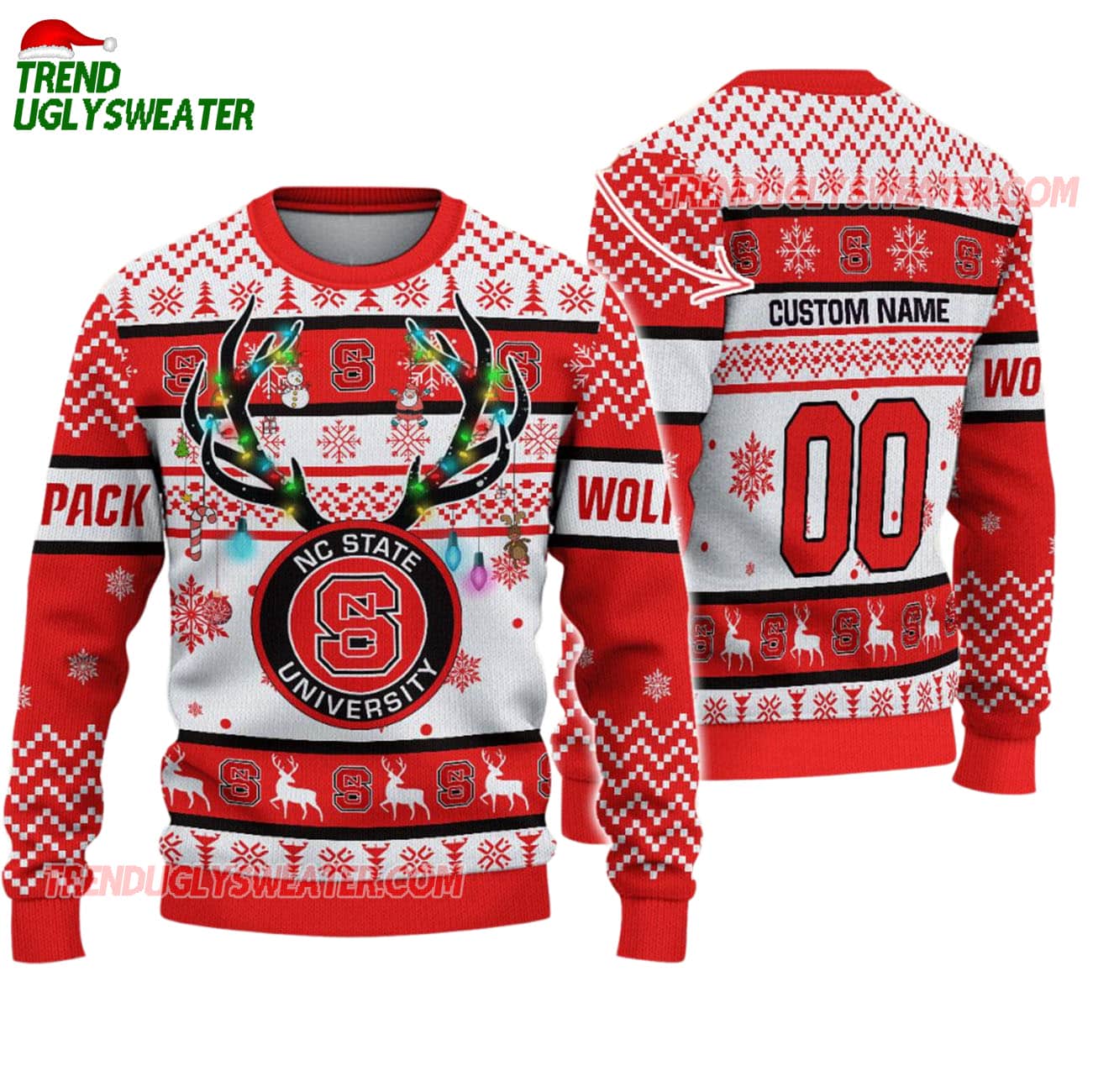 Custom Nc State Wolfpack Special Reindeer Light Ugly Christmas Sweater Custom Nc State Wolfpack Special Reindeer Light Ugly Christmas Sweater
