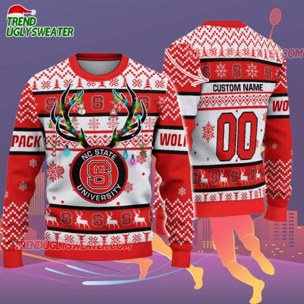 Custom Nc State Wolfpack Special Reindeer Light Ugly Christmas Sweater 2