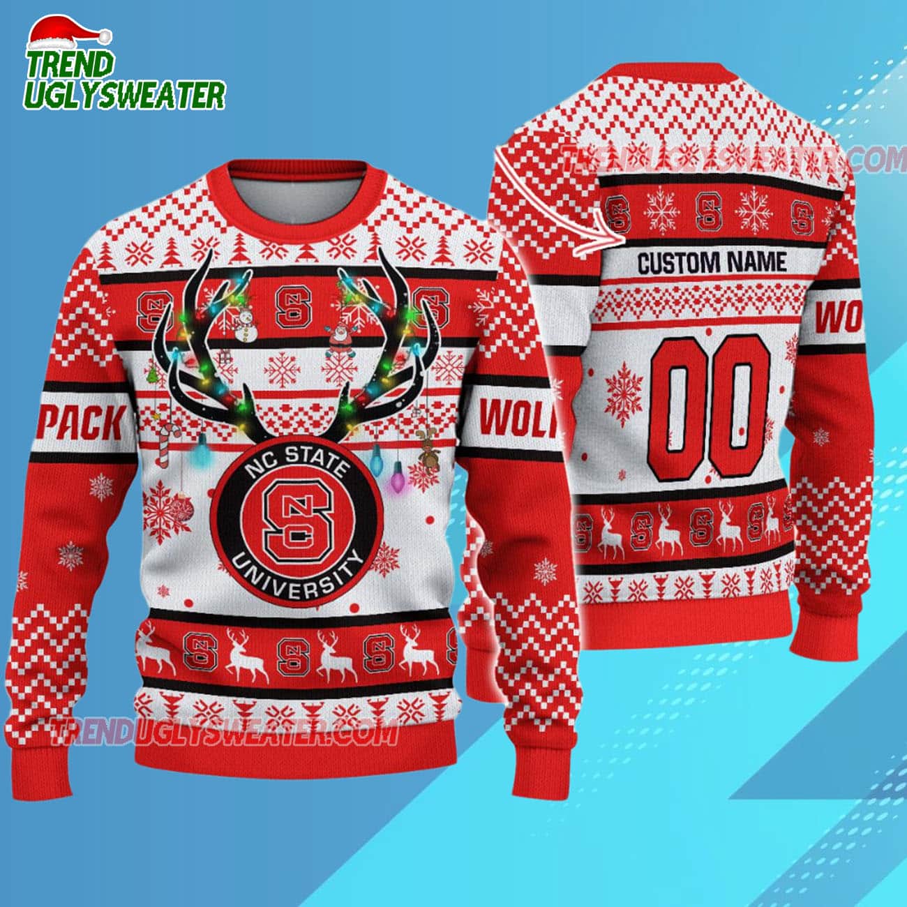 Custom Nc State Wolfpack Special Reindeer Light Ugly Christmas Sweater Custom Nc State Wolfpack Special Reindeer Light Ugly Christmas Sweater