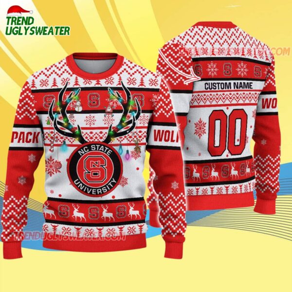 Custom Nc State Wolfpack Special Reindeer Light Ugly Christmas Sweater 4