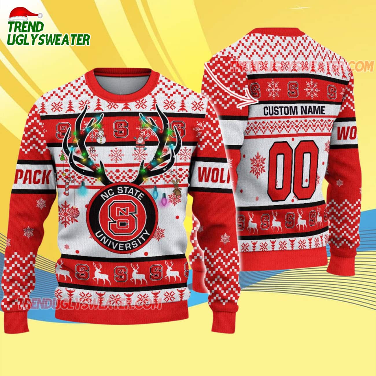 Custom Nc State Wolfpack Special Reindeer Light Ugly Christmas Sweater Custom Nc State Wolfpack Special Reindeer Light Ugly Christmas Sweater