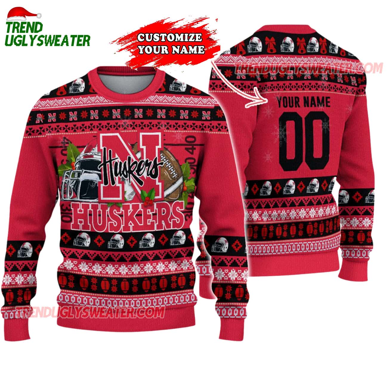 Custom Nebraska Cornhuskers Logo Team Football Christmas Ugly Sweater Custom Nebraska Cornhuskers Logo Team Football Christmas Ugly Sweater