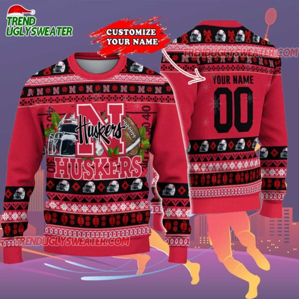 Custom Nebraska Cornhuskers Logo Team Football Christmas Ugly Sweater 2