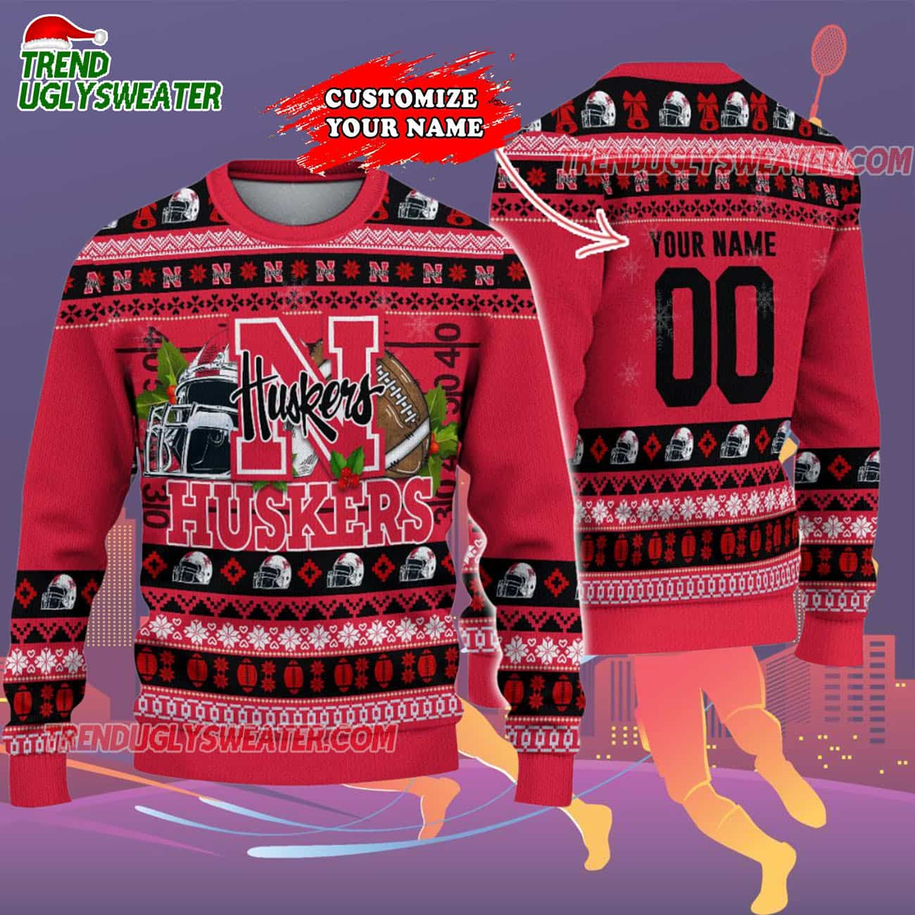 Custom Nebraska Cornhuskers Logo Team Football Christmas Ugly Sweater Custom Nebraska Cornhuskers Logo Team Football Christmas Ugly Sweater